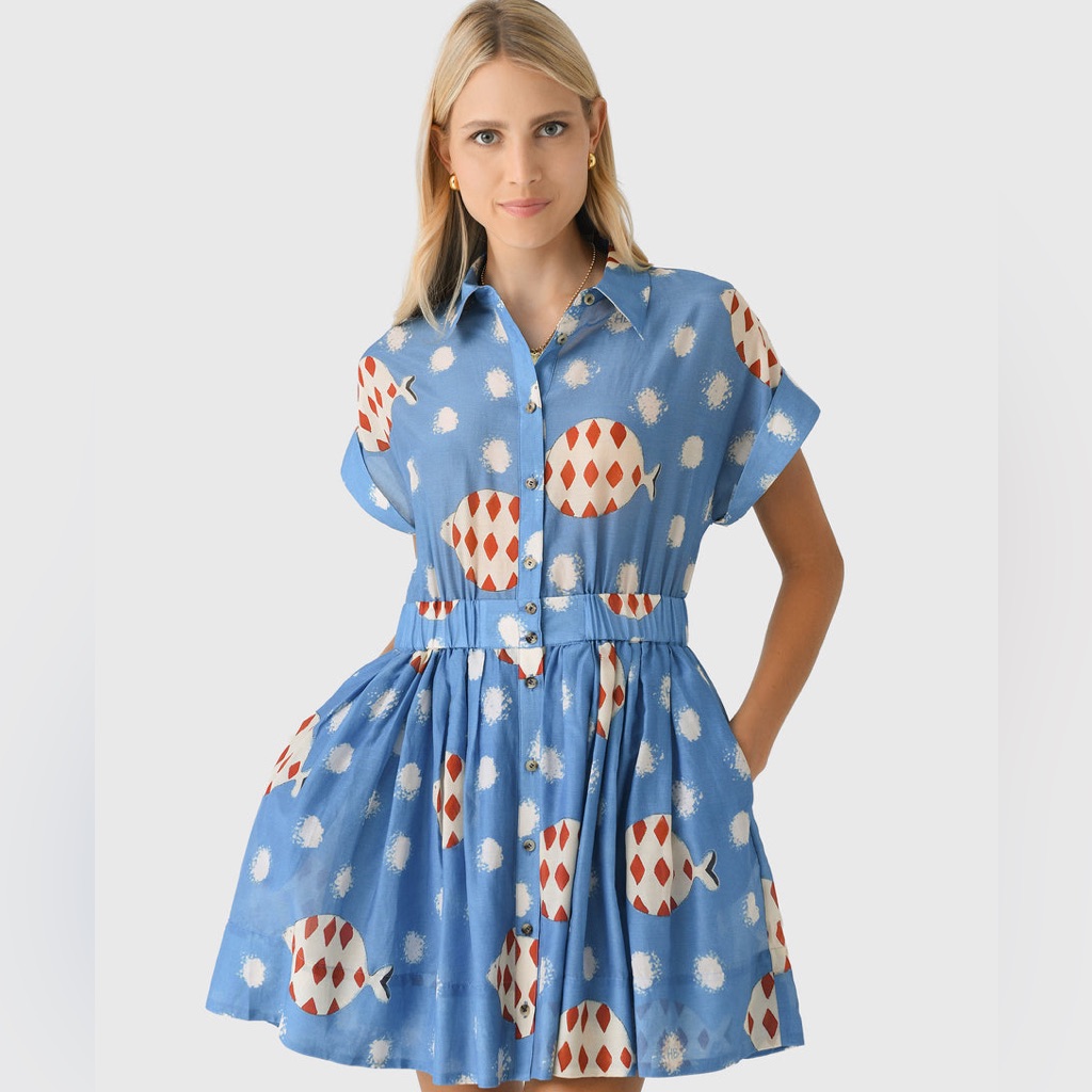 Hunter Bell Howard Shirt Dress In Rising Tide Large Excellent Condition